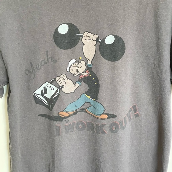Popeye “Yeah, I Workout!” Gray Cartoon Graphic T Shirt Adult Sz Medium - Picture 2 of 4
